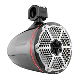 Angled DS18 carbon-pattern speaker pod with a silver honeycomb grille, red light ring and top clamp