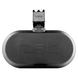 Rear view of a black DS18 dual-speaker pod with an embossed logo and central mounting clamp