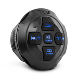 Round DS18 controller with blue-lit source, volume, playback, power and Bluetooth-pairing buttons
