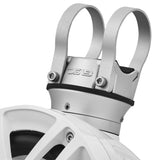 Close-up of the silver twin-ring mounting clamp on a white DS18 speaker pod