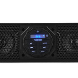 Close-up of a DS18 soundbar control panel showing Bluetooth mode, playback and volume buttons