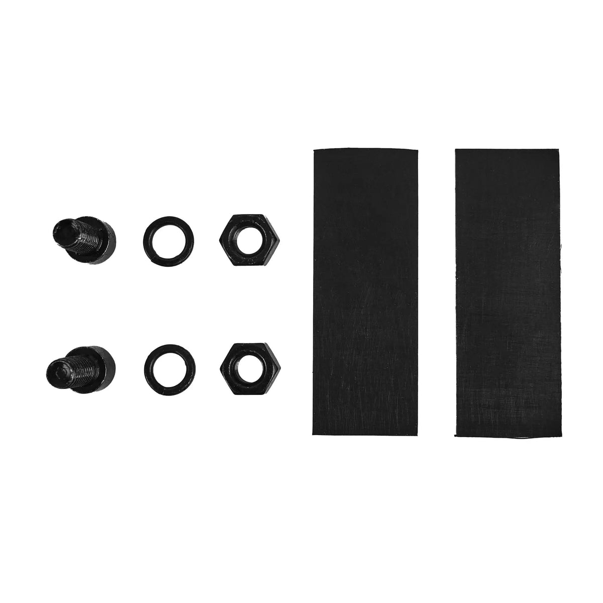 Soundbar mounting hardware with bolts, nuts, washers and two black protective strips