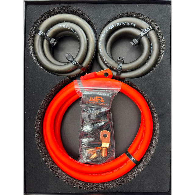 Elite Audio Premium Big 3 Kit with orange and black 1/0 gauge silver-tinned OFC cable
