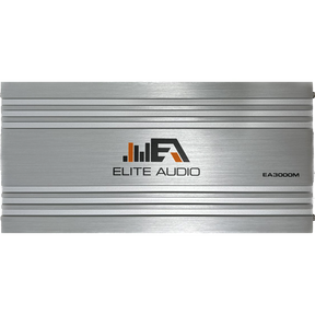 Elite Audio EA3000M amplifier top view with silver ribbed cover