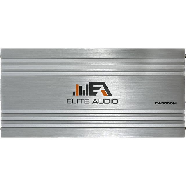 Elite Audio EA3000M amplifier top view with silver ribbed cover