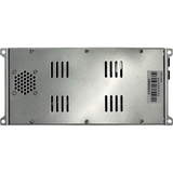 Elite Audio amplifier underside showing the vented metal baseplate, mounting tabs, and barcode label