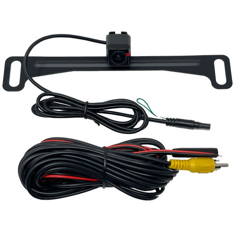 Bar-style backup camera with attached coiled cables