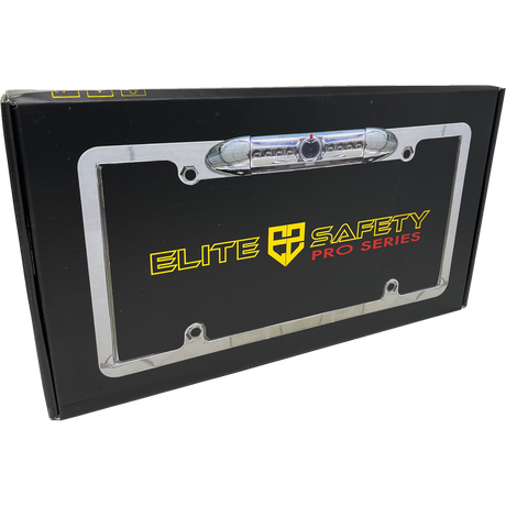 Elite Safety Pro Series license-plate camera retail box with a silver-frame illustration