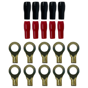 Elite Audio EA-RT14GA 10-Pack 14 Gauge Gold Plated Ring Terminals with Sleeves