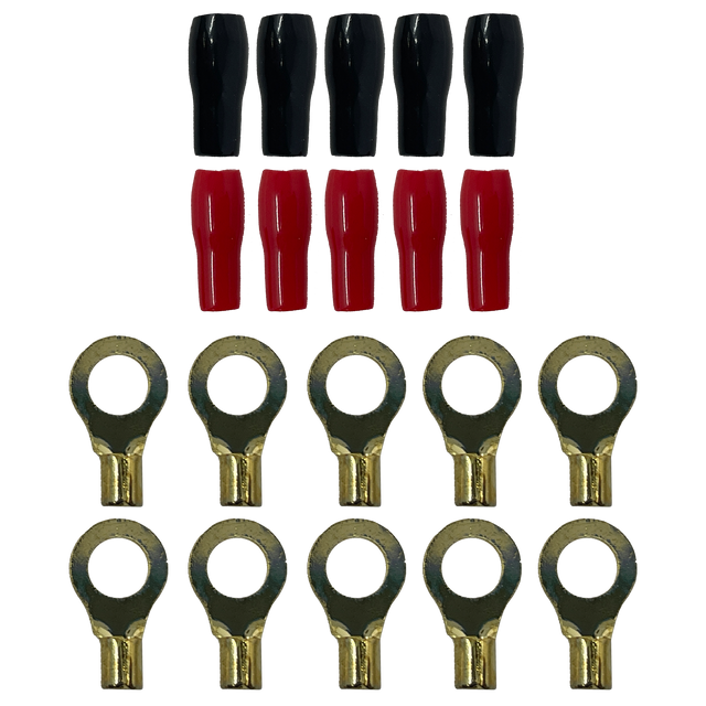 Elite Audio EA-RT14GA 10-Pack 14 Gauge Gold Plated Ring Terminals with Sleeves