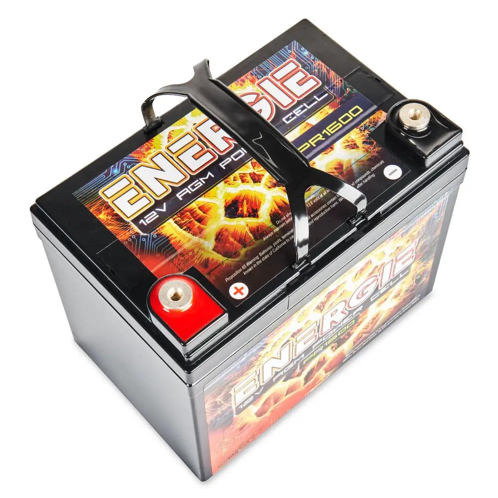 Energie PR1600 12V AGM battery, angled top view