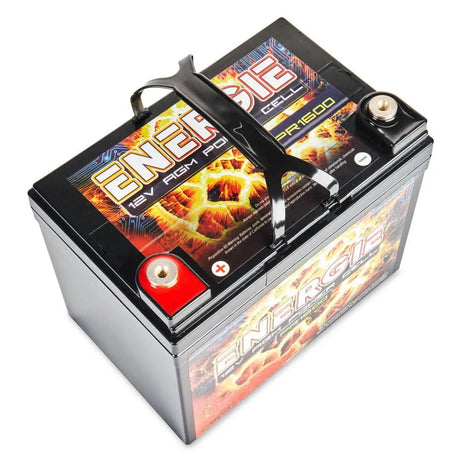 Energie PR1600 12V AGM battery, angled top view