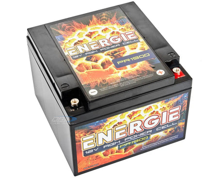 Energie PR1900 12V AGM battery, angled top view