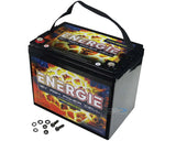 Energie PR3600 12V AGM battery with a carrying strap and mounting hardware