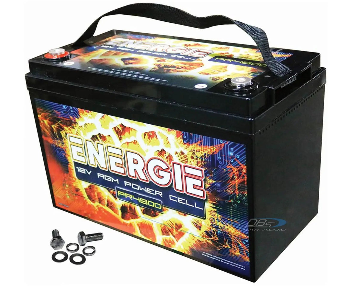Energie PR4800 12V AGM battery with a carrying strap and terminal hardware