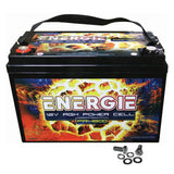 Energie PR4800 12V AGM battery with a carrying strap and mounting hardware