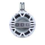 White Memphis tower speaker with a front grille, central tweeter and mounting clamp