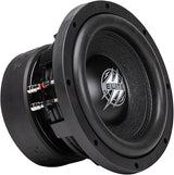 Angled Elite subwoofer with a black cone, broad surround and red-and-black spring terminals