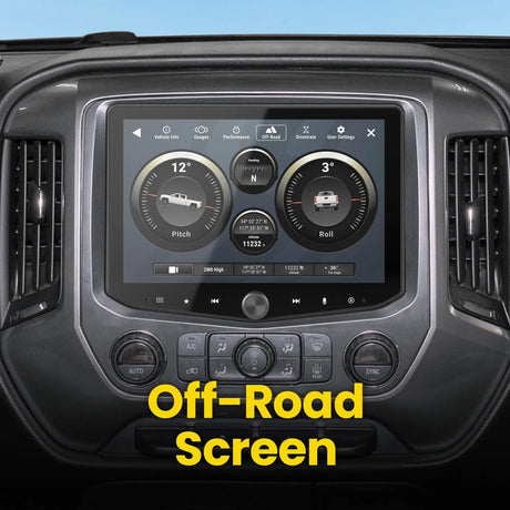 Stinger off-road screen displaying pitch, roll, compass and altitude information