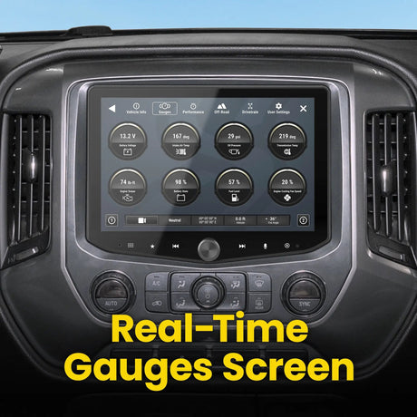 Stinger dashboard touchscreen displaying real-time engine and vehicle gauges