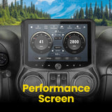 Stinger performance screen displaying speed, engine RPM and acceleration-test controls