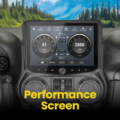 Stinger performance screen displaying speed, engine RPM and acceleration-test controls