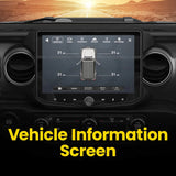 Installed Stinger touchscreen showing vehicle-information and tire-pressure readings