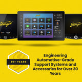 Stinger HORIZON12 promotional graphic highlighting more than 30 years of automotive support-system and accessory engineering