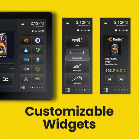 Stinger HORIZON12 customizable widgets graphic with lighting-control and radio panel examples