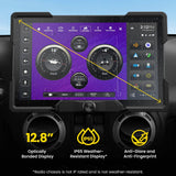 Stinger 12.8-inch display graphic highlighting optical bonding, anti-glare coating and IP65 display protection; radio chassis is not weather-resistant