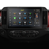 Installed Stinger widescreen touchscreen showing its main menu between vertical dashboard vents