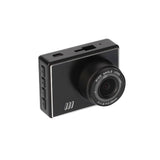 Dash camera front lens and side buttons, with a connector port and mounting slot on top