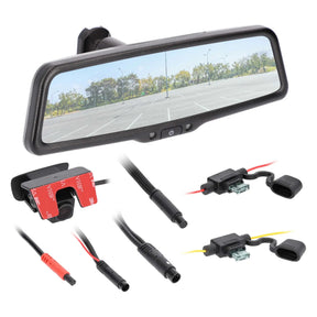 iBEAM TE-LVM9 live-view rearview mirror with rear camera and mounting accessories