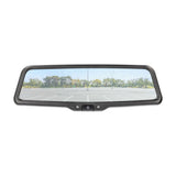 Wide rearview mirror display showing an empty parking lot