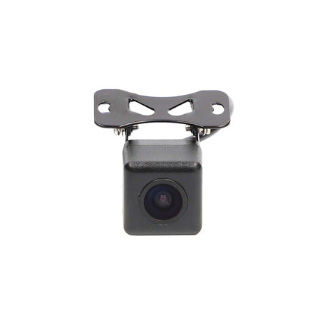 Front of a small square backup camera with an adjustable mounting bracket
