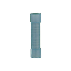 Single blue insulated butt connector shown upright
