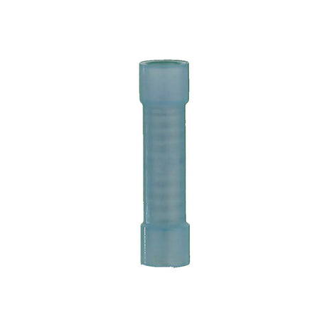 Single blue insulated butt connector shown upright