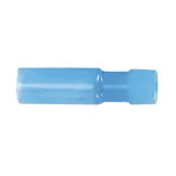Side view of a blue insulated female bullet connector