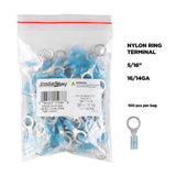 Install Bay BNRT516 Blue Nylon Ring Terminals, 16-14 AWG, 5/16 in, 100 Pack