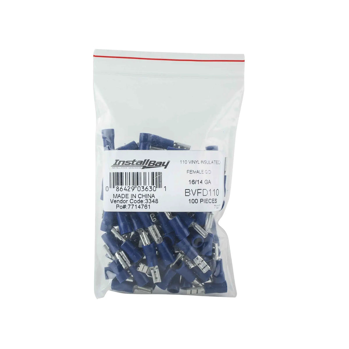 Install Bay BVFD110 Blue Vinyl Female Quick Disconnects, 16-14 AWG, .110 in, 100 Pack