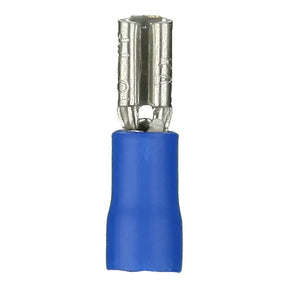 Blue insulated female quick-disconnect terminal shown upright