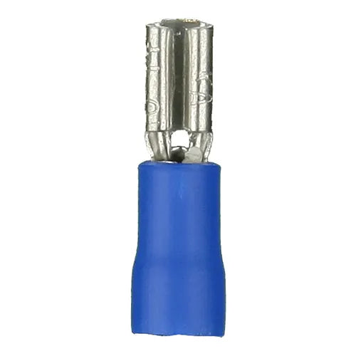 Blue insulated female quick-disconnect terminal shown upright