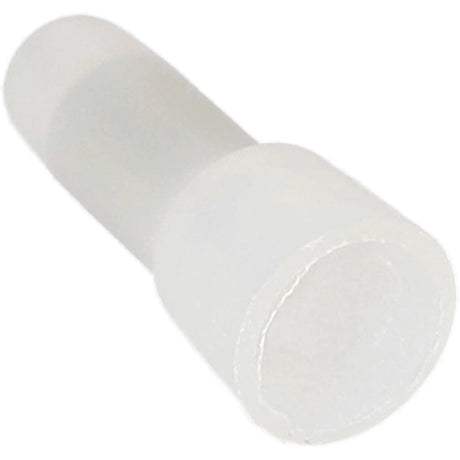 White crimp cap shown at an angle with its flared opening facing forward