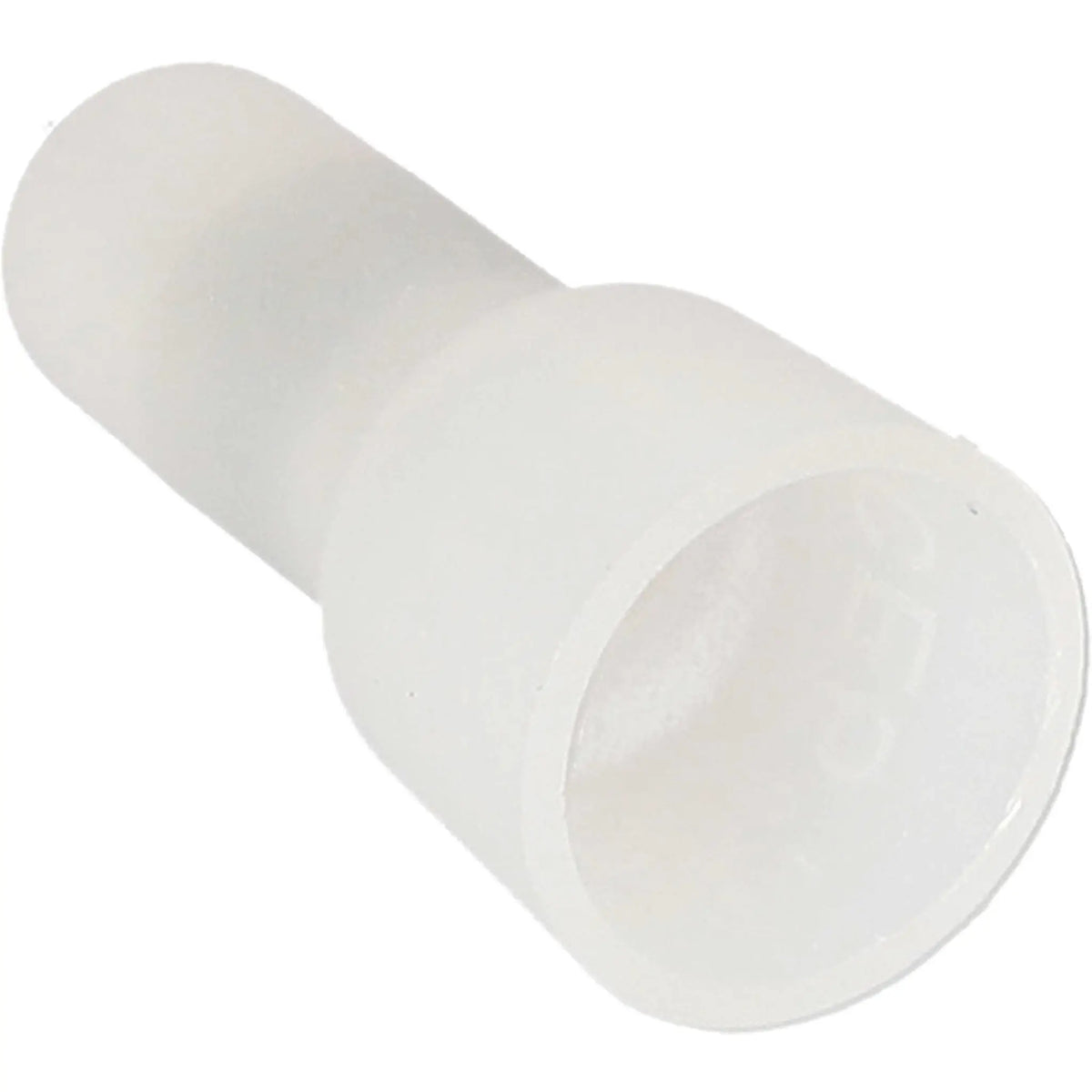 Angled close-up of a white crimp cap showing its flared opening