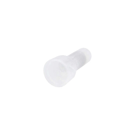 Single white long-neck closed-end crimp cap shown at an angle