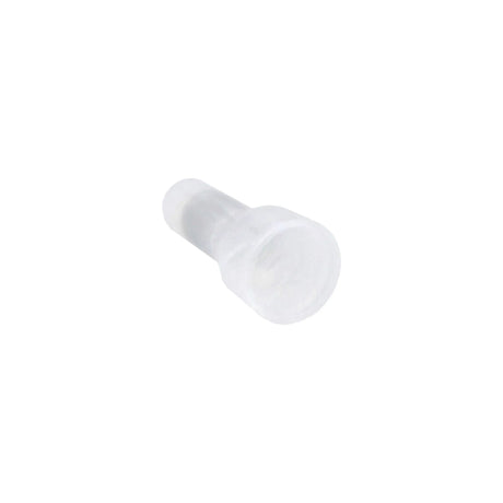 Translucent long-neck crimp cap viewed from its open end
