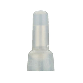 Single translucent long-neck crimp cap with its internal metal sleeve visible