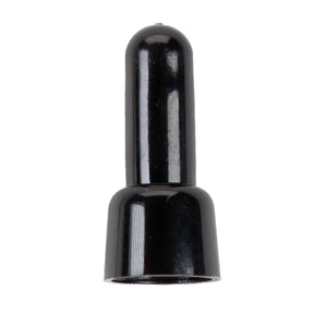 Close-up of a black long-neck closed-end crimp cap