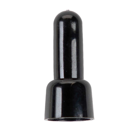 Close-up of a black long-neck closed-end crimp cap