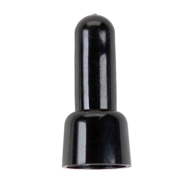 Close-up of a black long-neck closed-end crimp cap